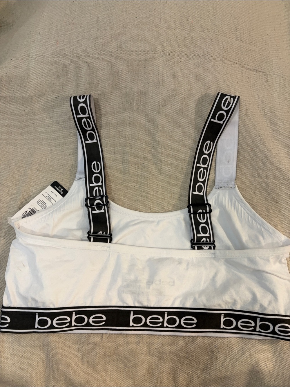 bebe White Sports Logo Bralette with Black Elastic - Picture 2 of 2